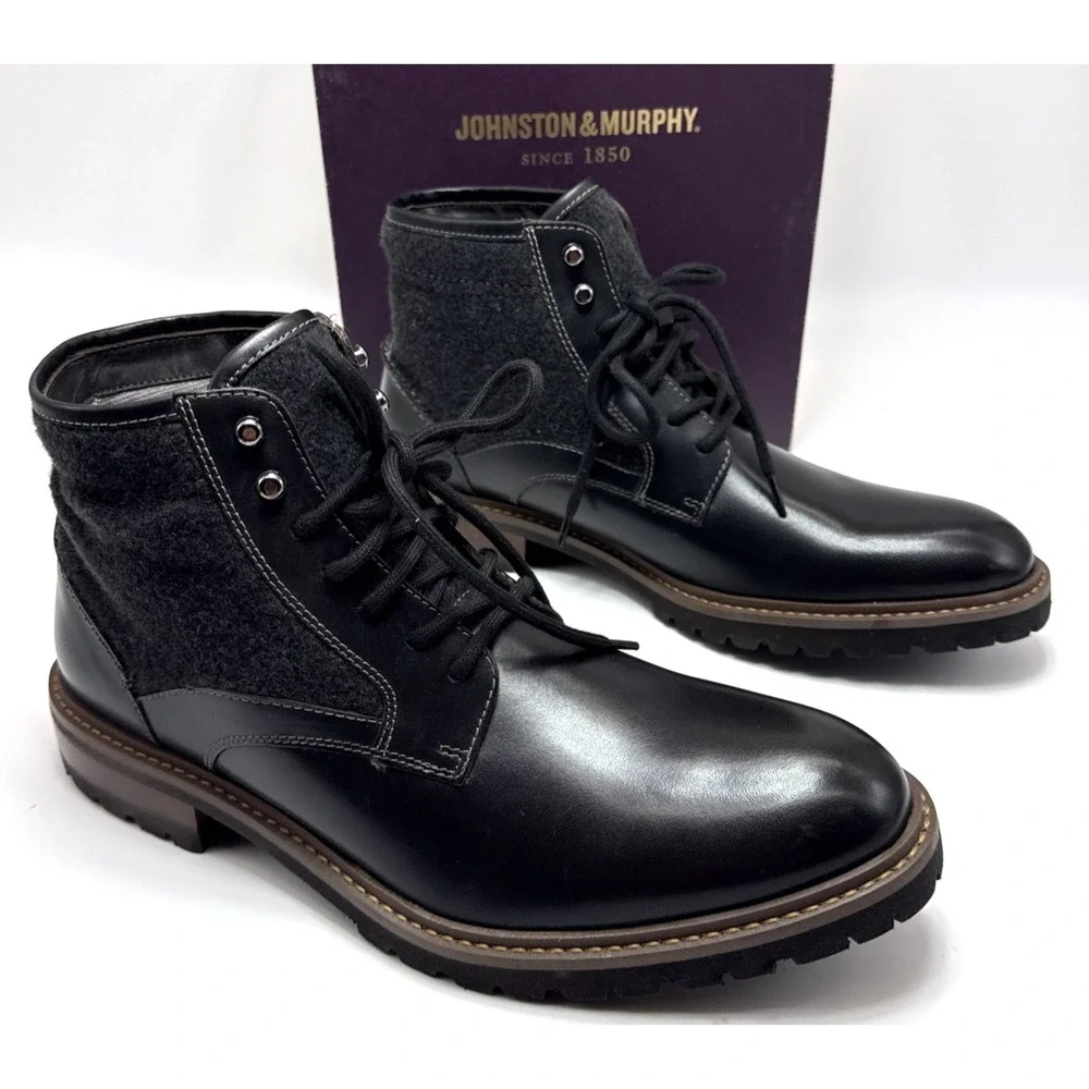 Johnston & Murphy Chadwick Plain Toe Boots Shoes Mens Size 10 M Black